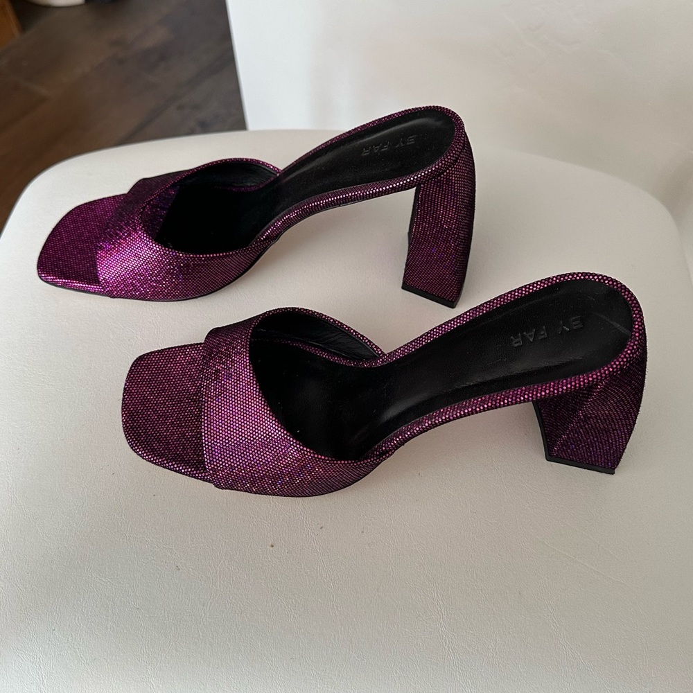 By Far Holographic Barbie Pink Mule heels